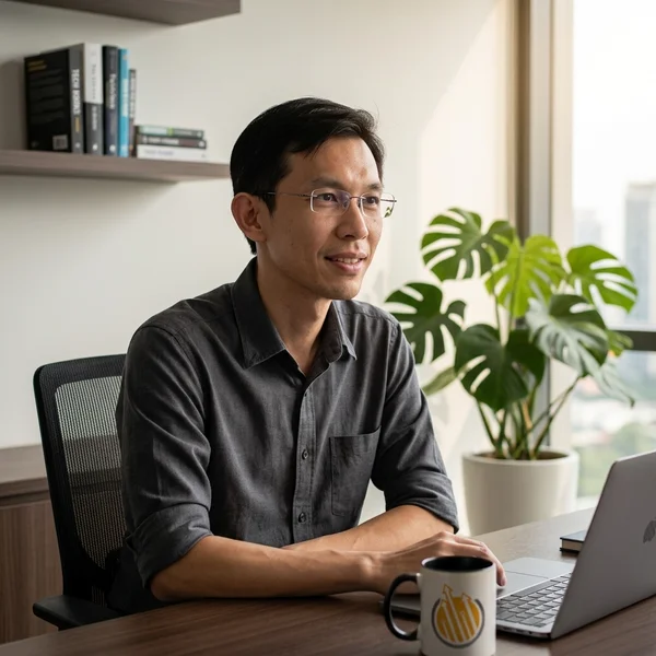 Adam Yong, founder and lead SEO consultant at Adam SEO, photographed in a candid strategy session at the Mont Kiara Kuala Lumpur office