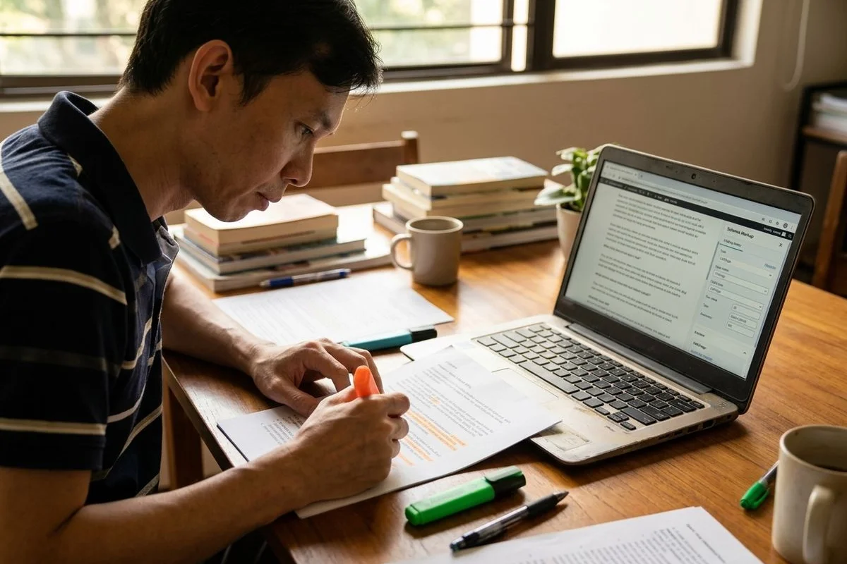 Answer-ready content structure showing direct-answer paragraphs and concise definitions wrapped in FAQPage and HowTo schema markup