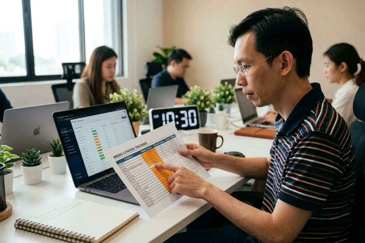 ChatGPT Search, Perplexity, and Gemini answer engine citation tracker showing share of voice for a Malaysian SME brand mention