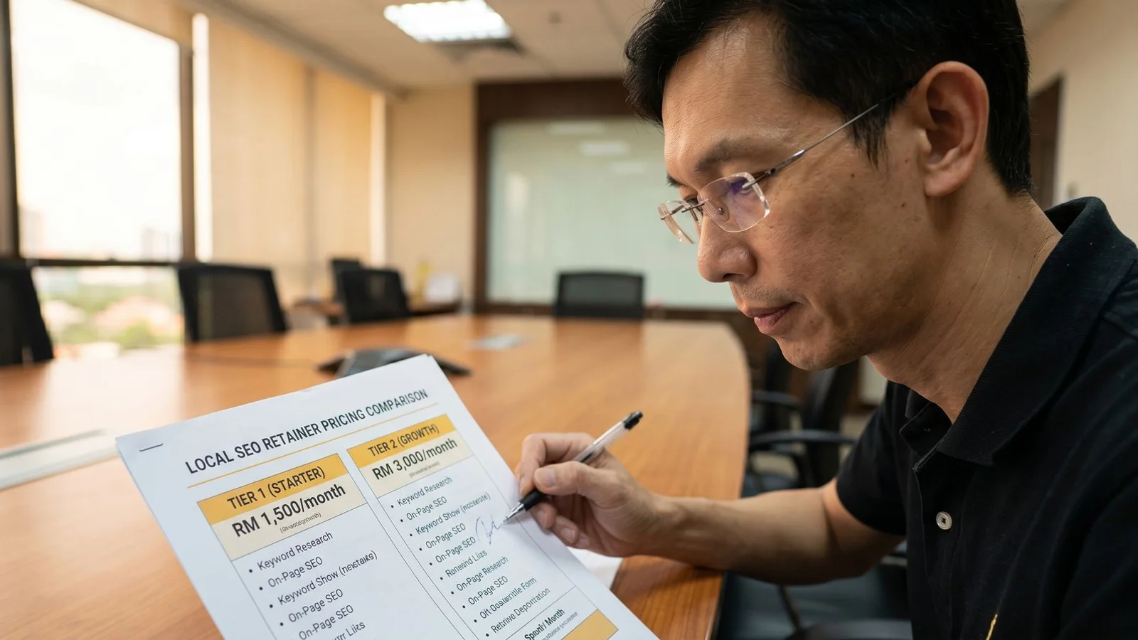 Local SEO pricing tiers in Malaysia from RM 1,500 to RM 4,500 per month retainer